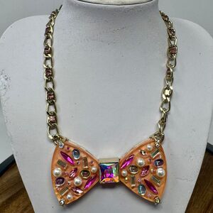 Betsey Johnson Lucite Pink Multi Color Stone Chunky Statement Necklace 12-20"